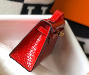 Hermes Mini Kelly Pouchette Crocodile Leather H230235 Red - Default Title - View 5