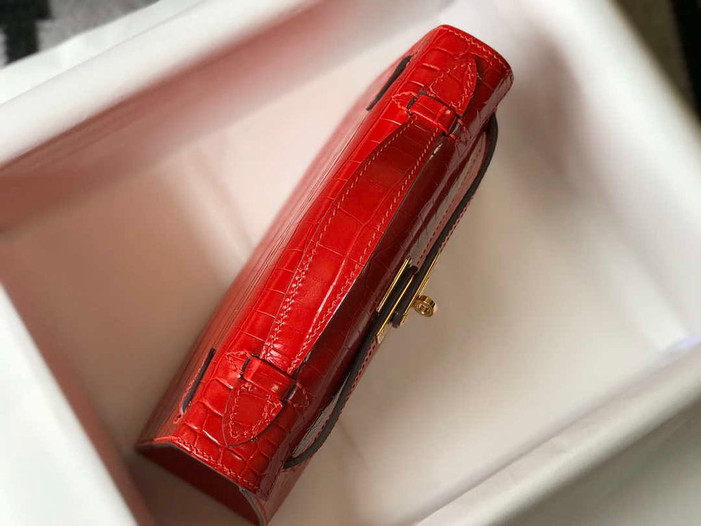 Hermes Mini Kelly Pouchette Crocodile Leather H230235 Red