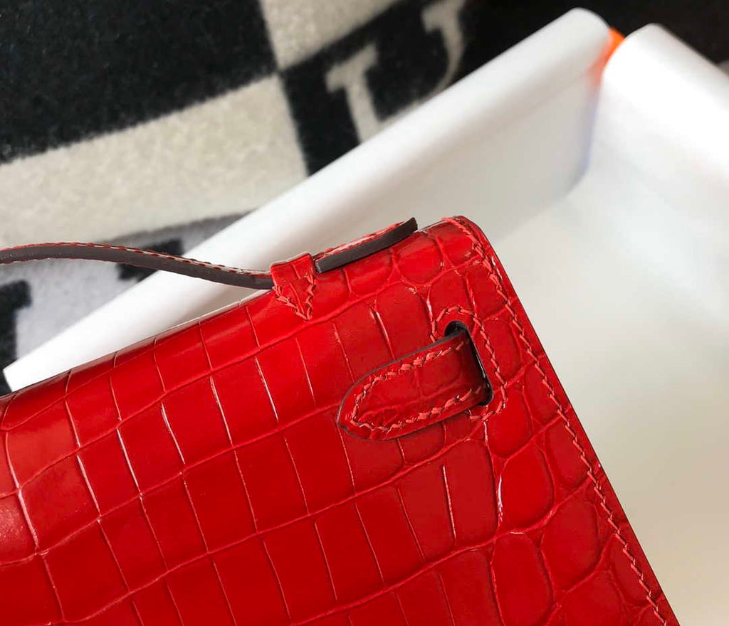 Hermes Mini Kelly Pouchette Crocodile Leather H230235 Red