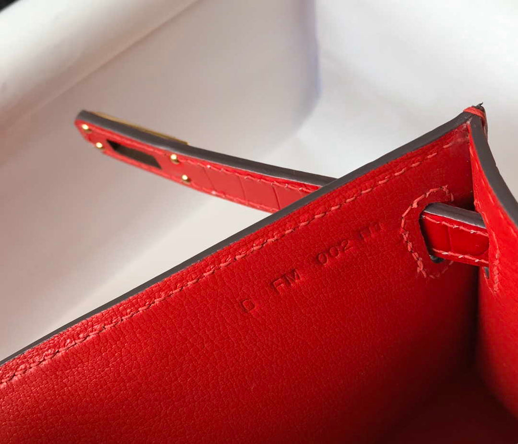 Hermes Mini Kelly Pouchette Crocodile Leather H230235 Red