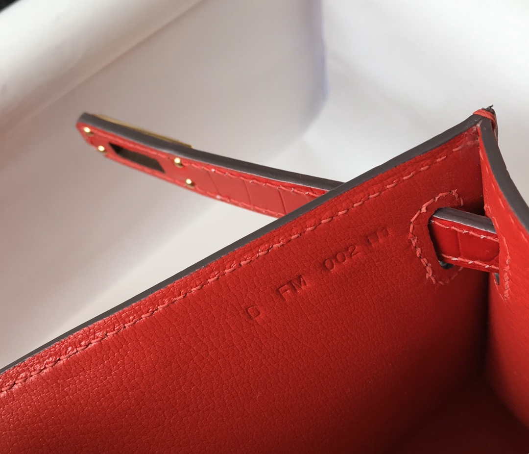 Hermes Mini Kelly Pouchette Crocodile Leather H230235 Red - Default Title - View 9