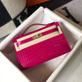 Hermes Mini Kelly Pouchette Crocodile Leather H230236 Rose Red - Default Title - View 1