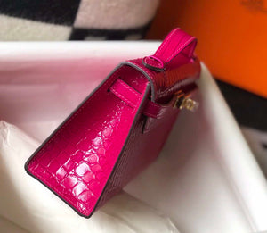 Hermes Mini Kelly Pouchette Crocodile Leather H230236 Rose Red - Default Title - View 6