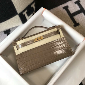 Hermes Mini Kelly Pouchette Crocodile Leather H230237 Oragano - Default Title - View 1