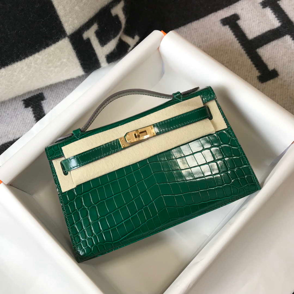 Hermes Mini Kelly Pouchette Crocodile Leather H230238 Green