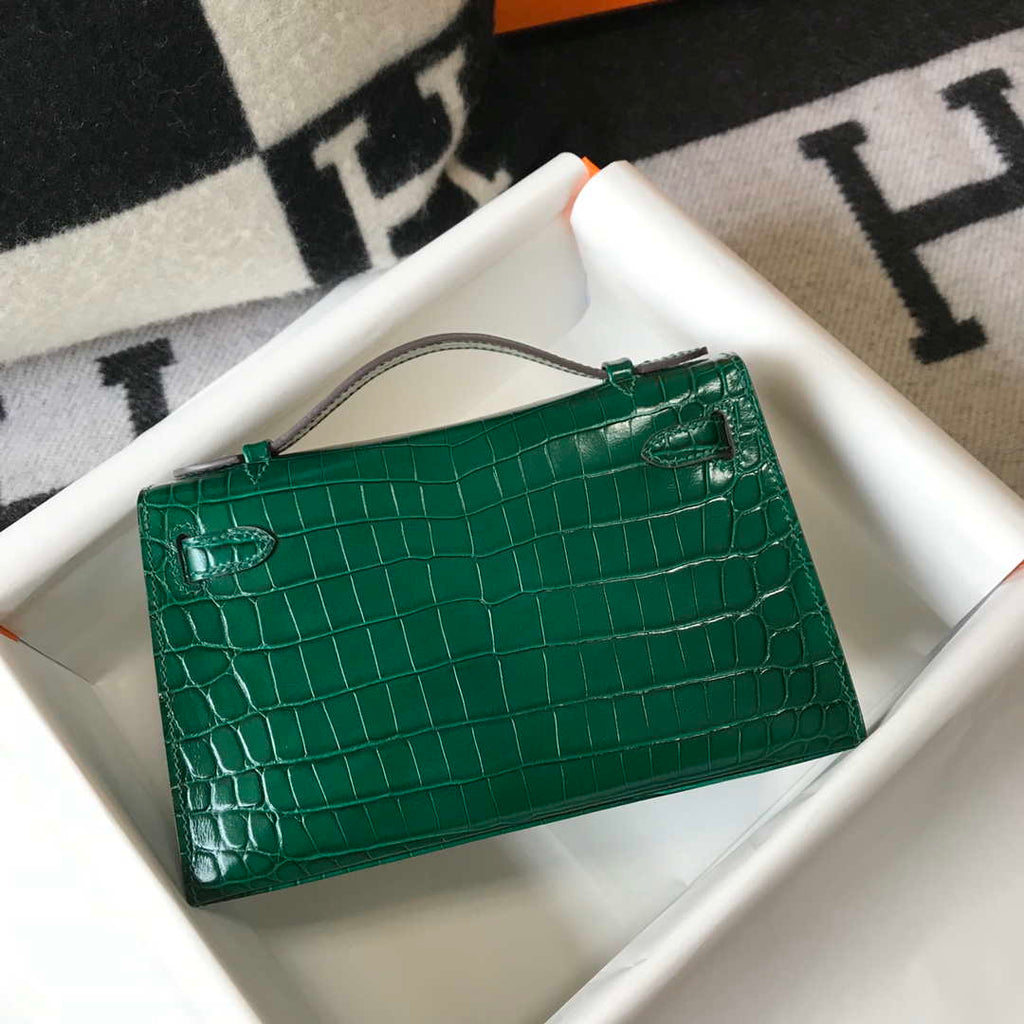 Hermes Mini Kelly Pouchette Crocodile Leather H230238 Green