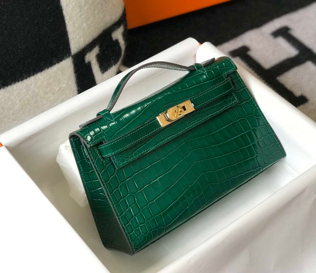 Hermes Mini Kelly Pouchette Crocodile Leather H230238 Green