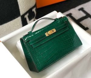 Hermes Mini Kelly Pouchette Crocodile Leather H230238 Green - Default Title - View 4