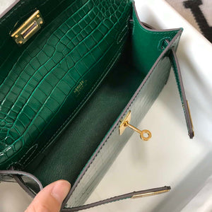Hermes Mini Kelly Pouchette Crocodile Leather H230238 Green - Default Title - View 9