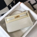 Hermes Mini Kelly Pouchette Crocodile Leather H230239 White - Default Title - View 1