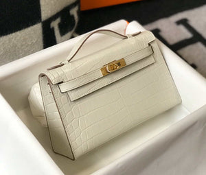Hermes Mini Kelly Pouchette Crocodile Leather H230239 White - Default Title - View 4