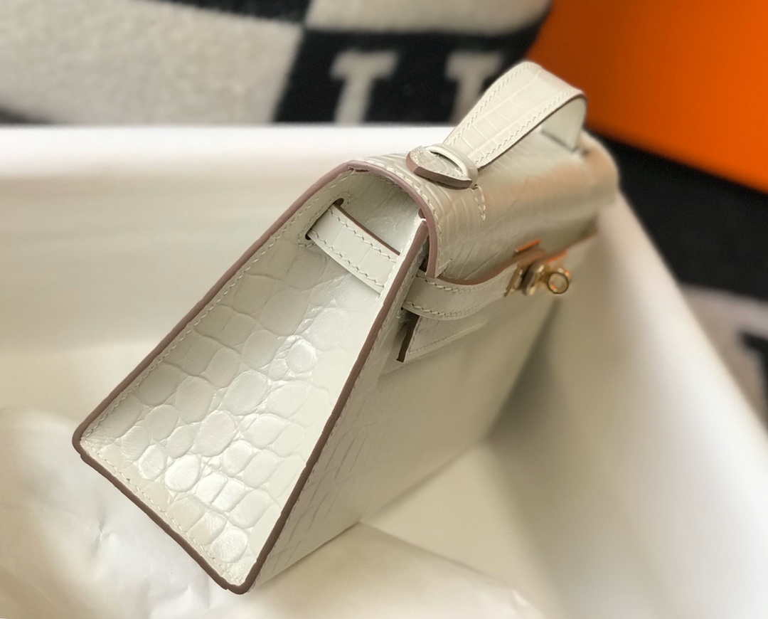 Hermes Mini Kelly Pouchette Crocodile Leather H230239 White - Default Title - View 5