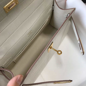 Hermes Mini Kelly Pouchette Crocodile Leather H230239 White - Default Title - View 9