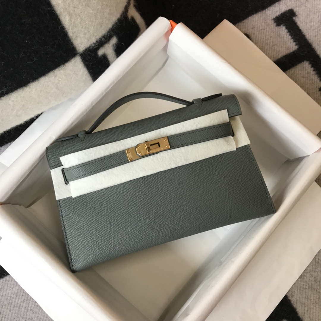 Hermes Mini Kelly Pouchette Epsom Leather H230231 Almond green - Default Title - View 1