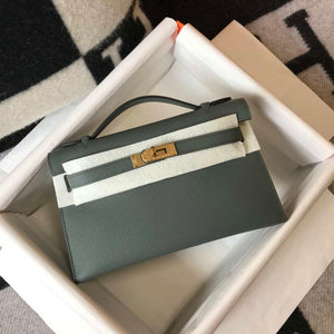 Hermes Mini Kelly Pouchette Epsom Leather H230231 Almond green - Default Title - View 1
