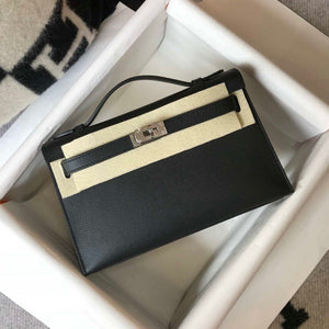 Hermes Mini Kelly Pouchette Epsom Leather H230240 Black Silver - Default Title - View 1