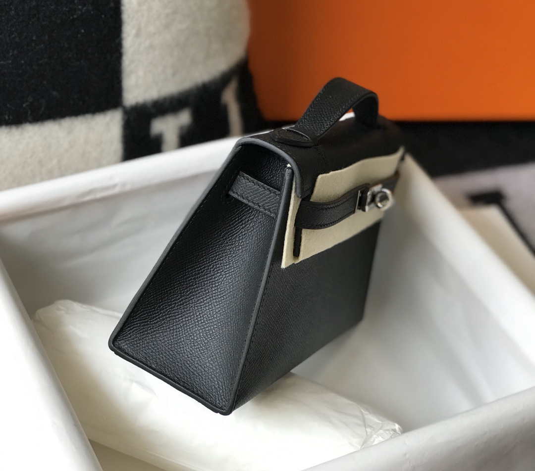 Hermes Mini Kelly Pouchette Epsom Leather H230240 Black Silver - Default Title - View 3