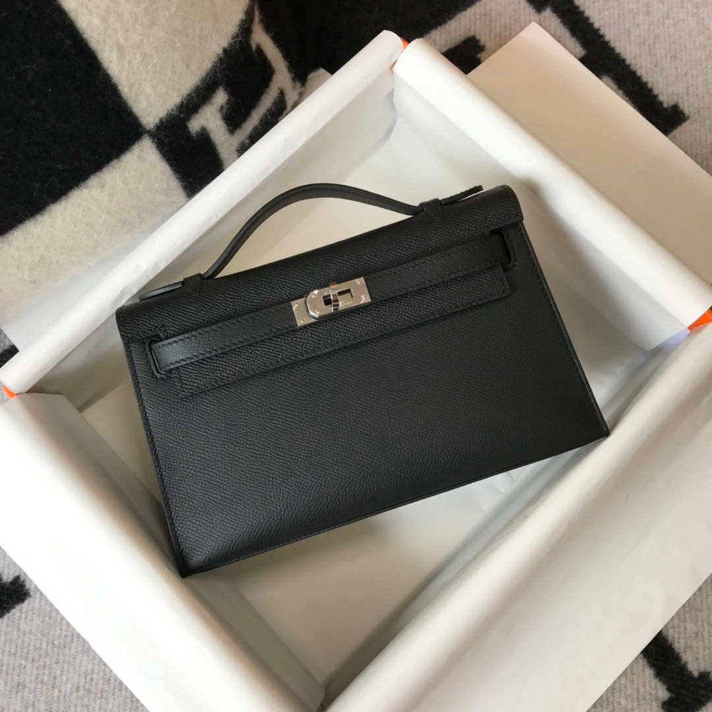 Hermes Mini Kelly Pouchette Epsom Leather H230240 Black Silver