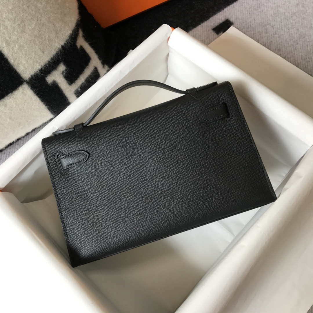 Hermes Mini Kelly Pouchette Epsom Leather H230240 Black Silver - Default Title - View 5