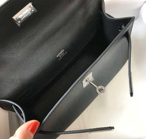 Hermes Mini Kelly Pouchette Epsom Leather H230240 Black Silver - Default Title - View 9