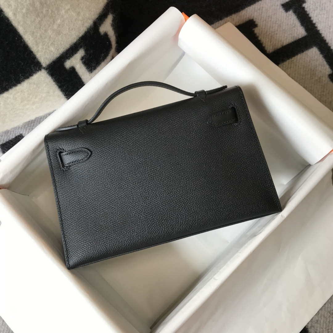 Hermes Mini Kelly Pouchette Epsom Leather H230241 Black Gold - Default Title - View 2