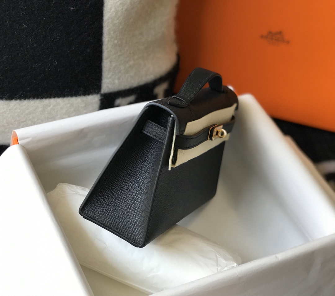 Hermes Mini Kelly Pouchette Epsom Leather H230241 Black Gold - Default Title - View 3