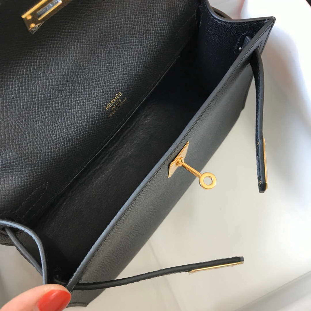 Hermes Mini Kelly Pouchette Epsom Leather H230241 Black Gold