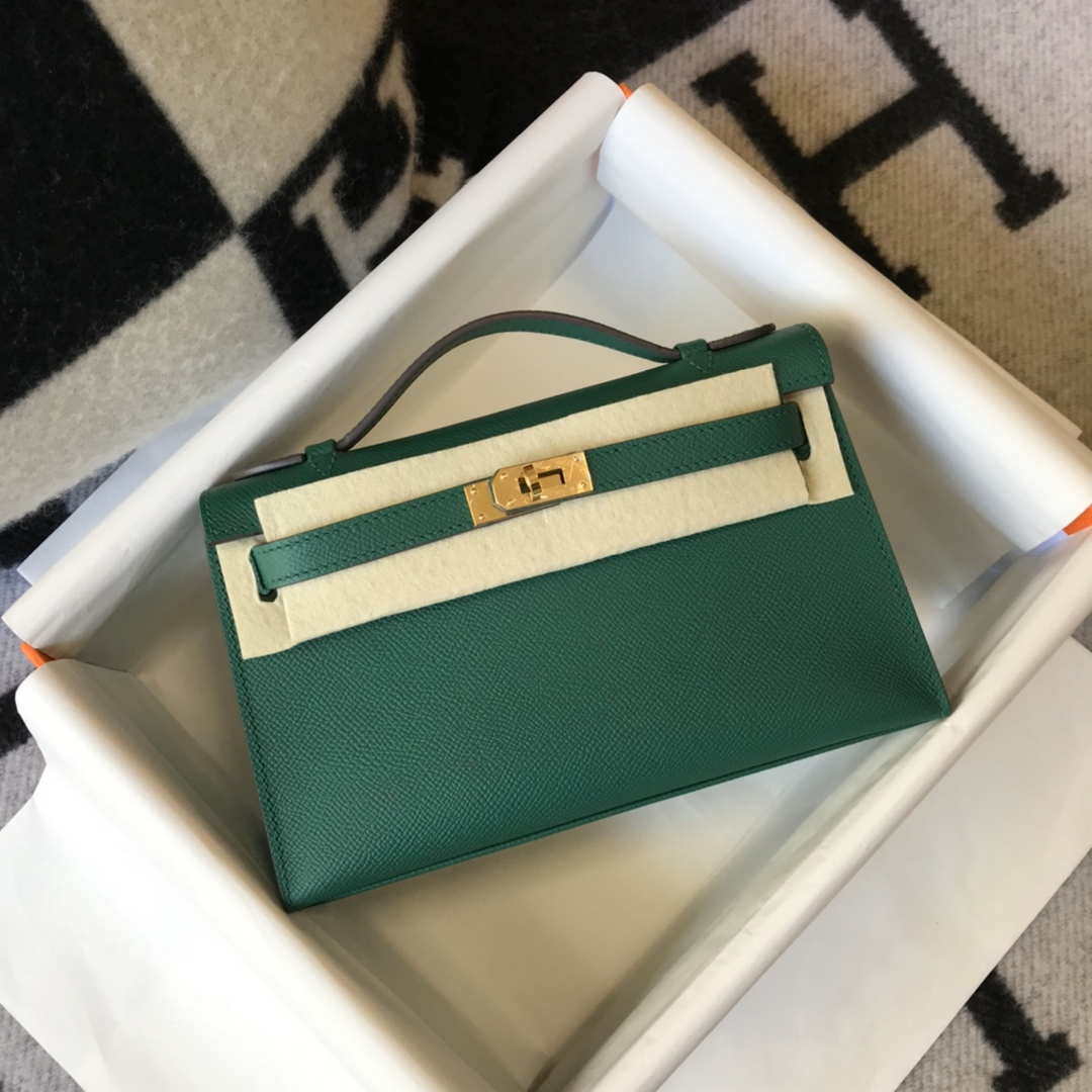 Hermes Mini Kelly Pouchette Epsom Leather H230242 Green - Default Title - View 1