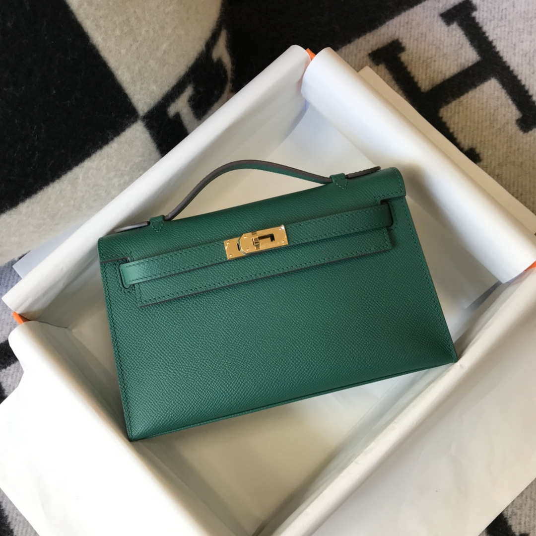 Hermes Mini Kelly Pouchette Epsom Leather H230242 Green - Default Title - View 4