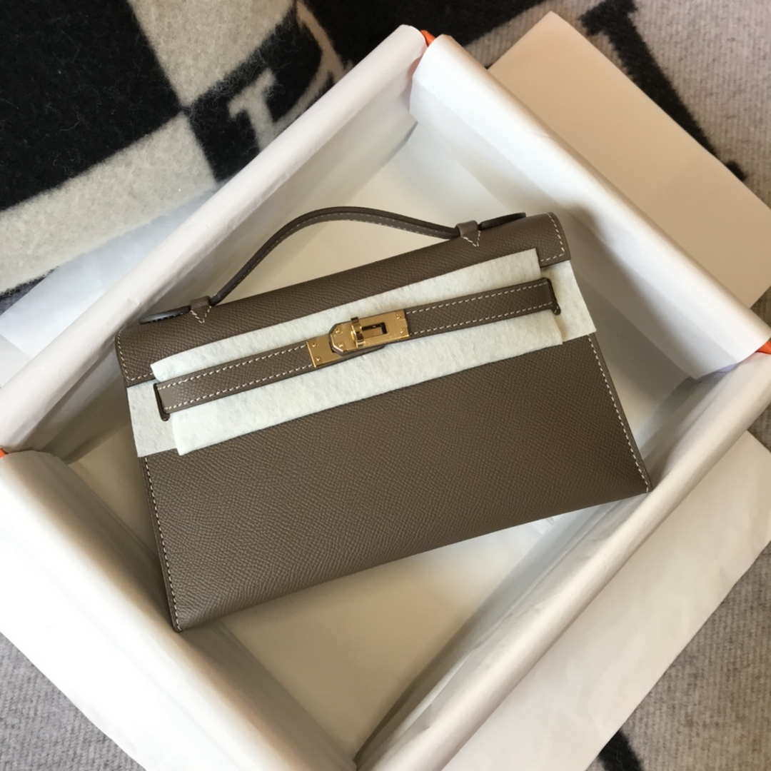 Hermes Mini Kelly Pouchette H230223 Epsom Leather Elephant Grey - Default Title - View 1