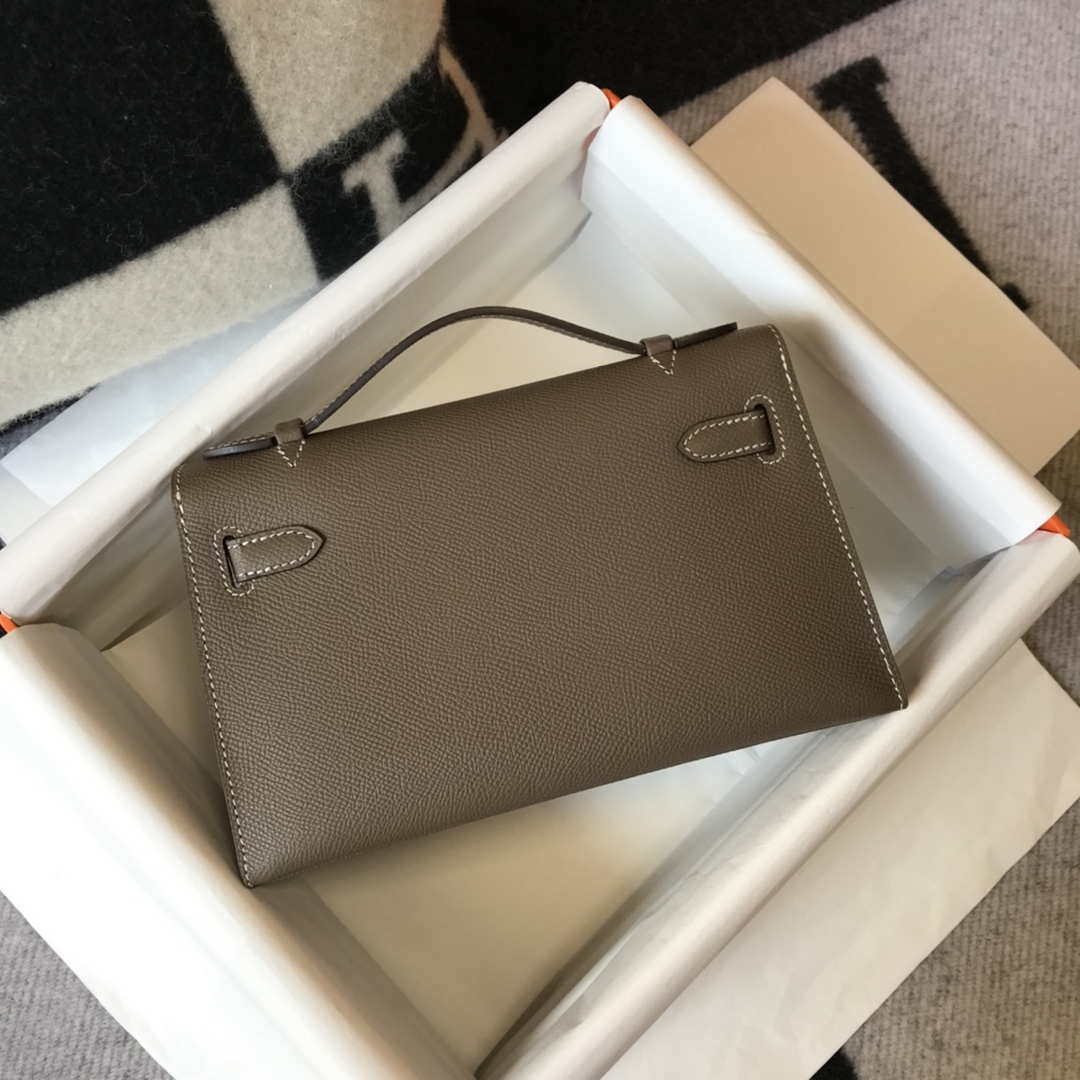 Hermes Mini Kelly Pouchette H230223 Epsom Leather Elephant Grey - Default Title - View 2