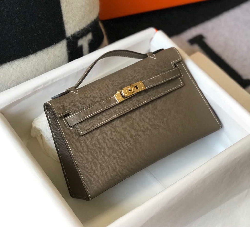 Hermes Mini Kelly Pouchette H230223 Epsom Leather Elephant Grey