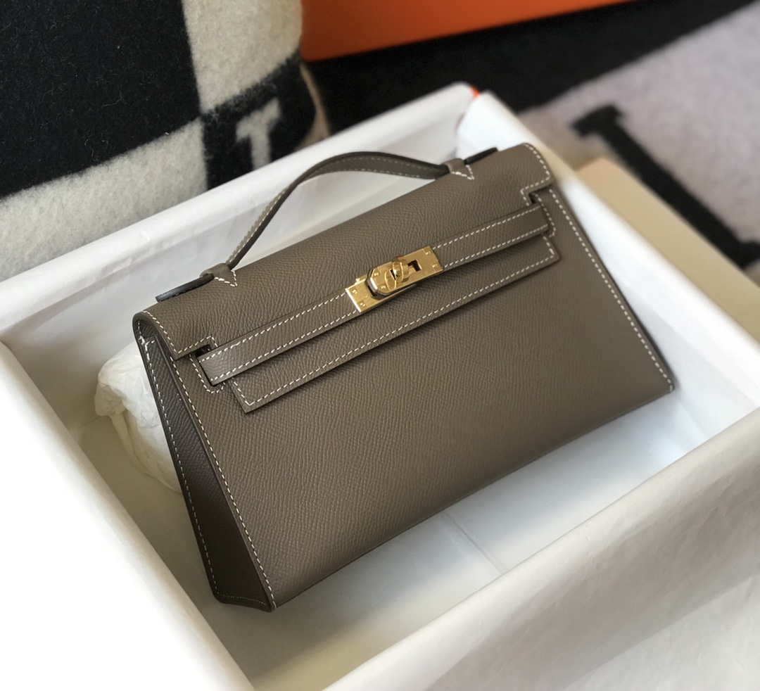 Hermes Mini Kelly Pouchette H230223 Epsom Leather Elephant Grey - Default Title - View 3