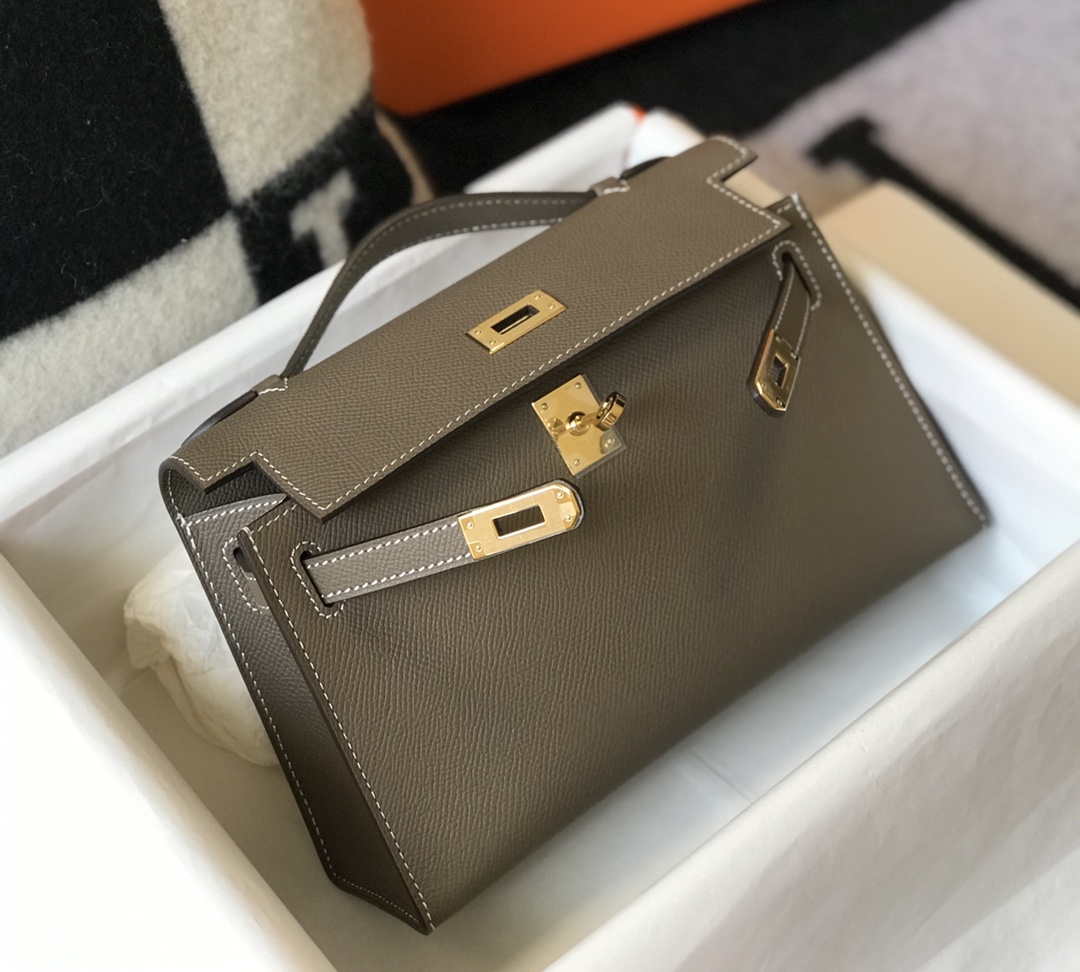 Hermes Mini Kelly Pouchette H230223 Epsom Leather Elephant Grey - Default Title - View 4