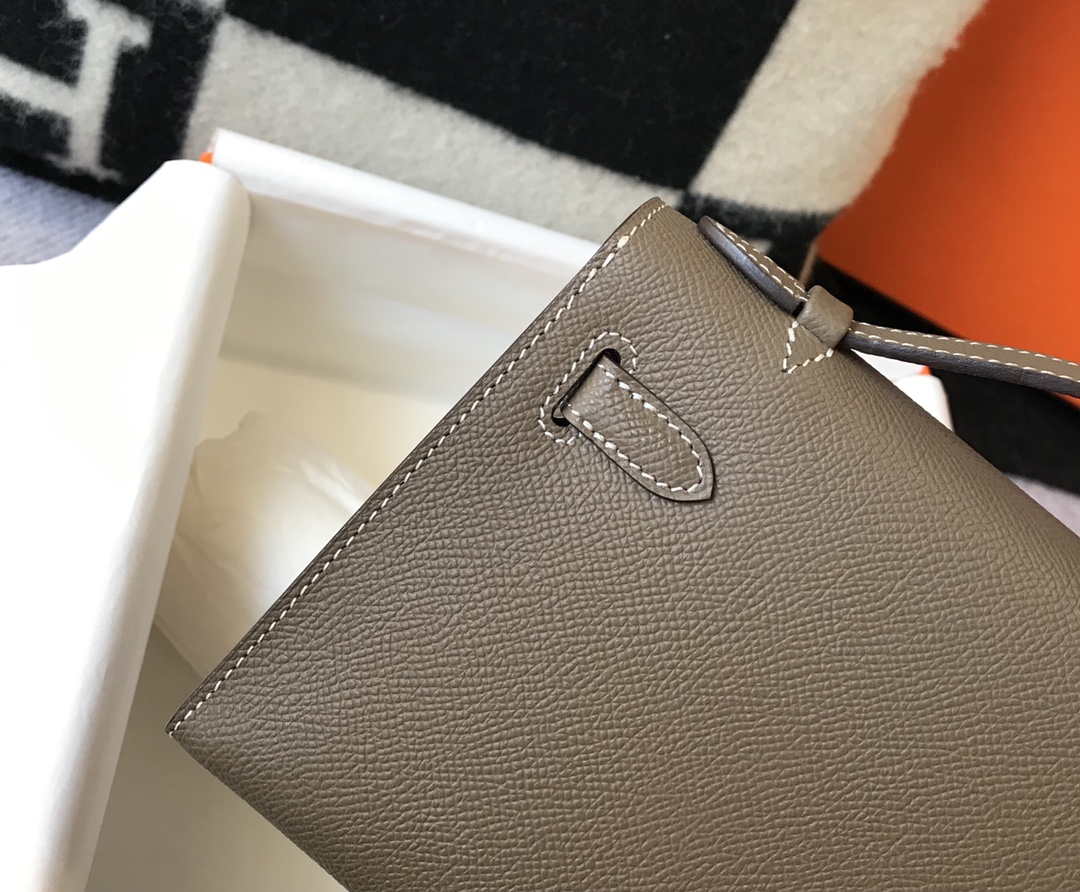 Hermes Mini Kelly Pouchette H230223 Epsom Leather Elephant Grey