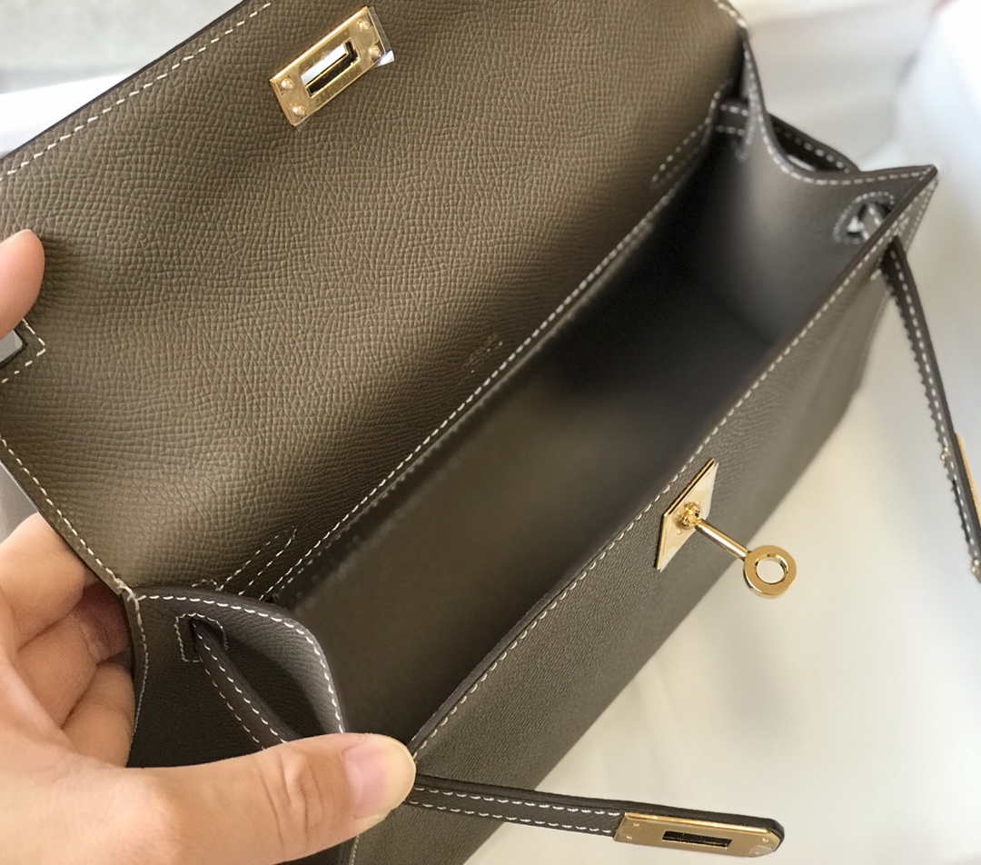 Hermes Mini Kelly Pouchette H230223 Epsom Leather Elephant Grey