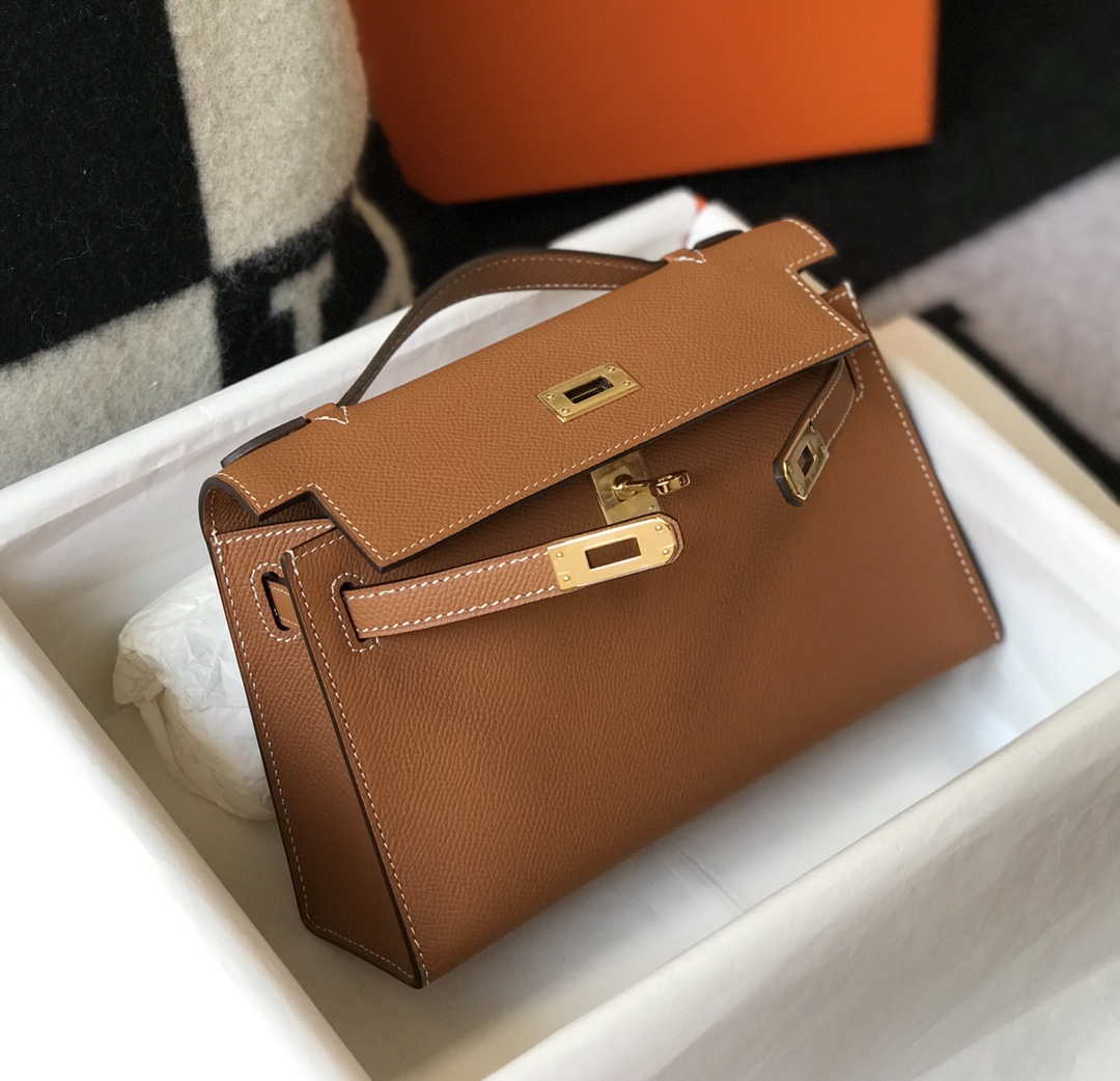 Hermes Mini Kelly Pouchette H230223 Epsom Leather Brown