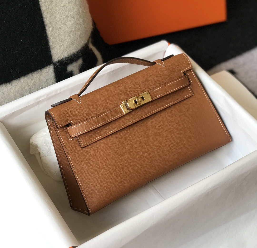 Hermes Mini Kelly Pouchette H230223 Epsom Leather Brown - Default Title - View 4