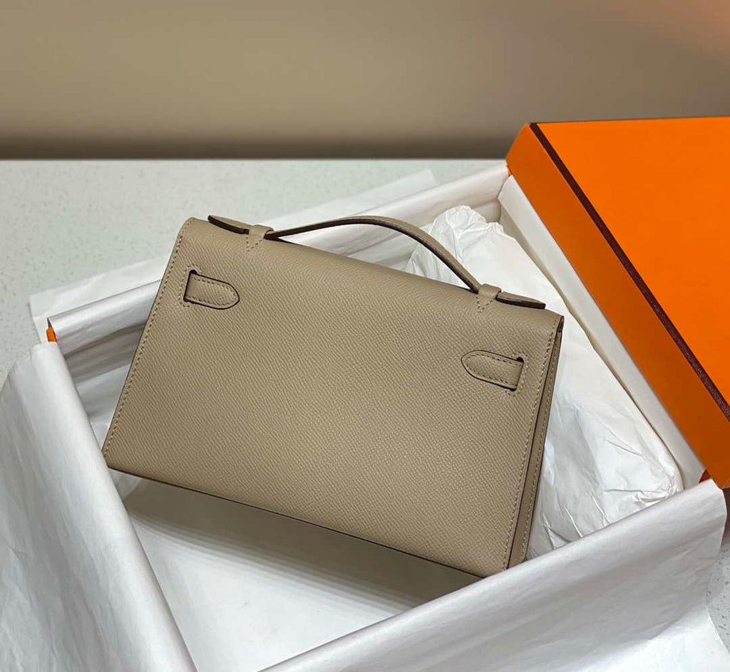 Hermes Mini Kelly Pouchette H230222 Epsom Leather Turtle Dove Grey