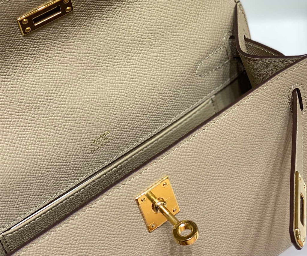 Hermes Mini Kelly Pouchette H230222 Epsom Leather Turtle Dove Grey