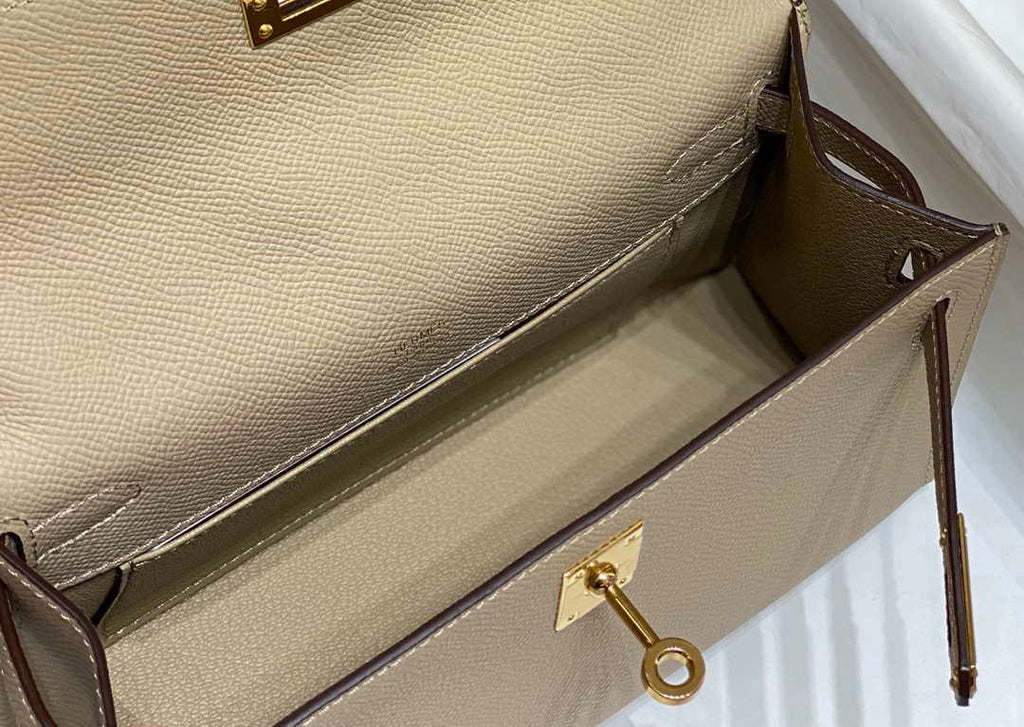 Hermes Mini Kelly Pouchette H230222 Epsom Leather Turtle Dove Grey