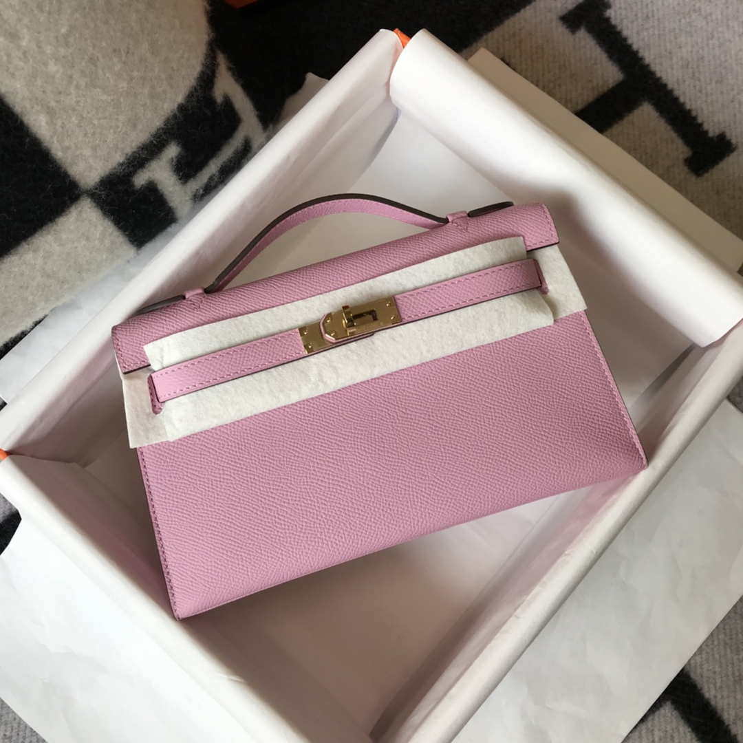 Hermes Mini Kelly Pouchette Epsom Leather H230226 Pink - Default Title - View 1