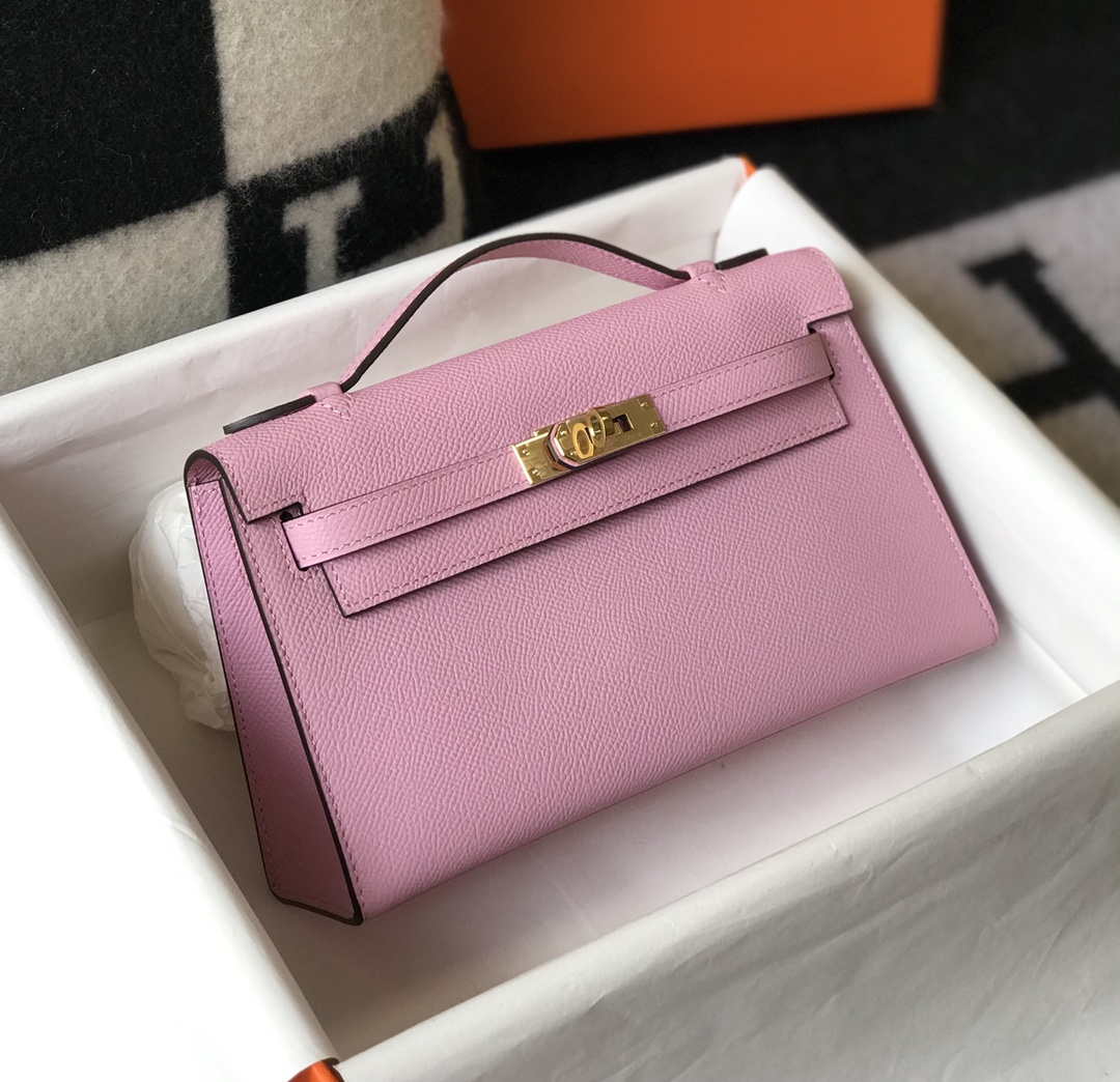 Hermes Mini Kelly Pouchette Epsom Leather H230226 Pink - Default Title - View 3