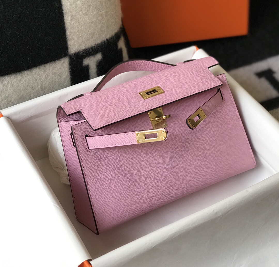 Hermes Mini Kelly Pouchette Epsom Leather H230226 Pink - Default Title - View 4