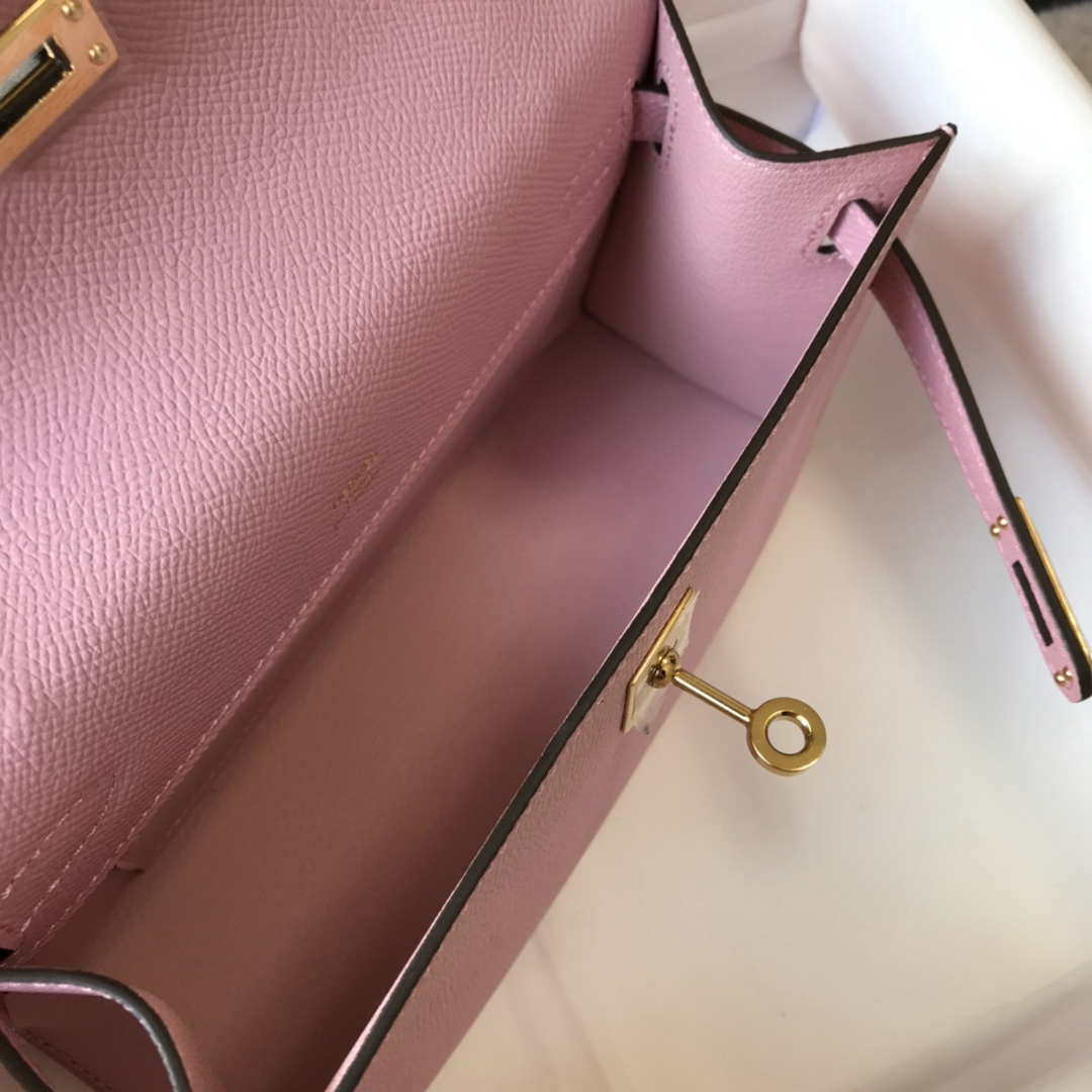 Hermes Mini Kelly Pouchette Epsom Leather H230226 Pink