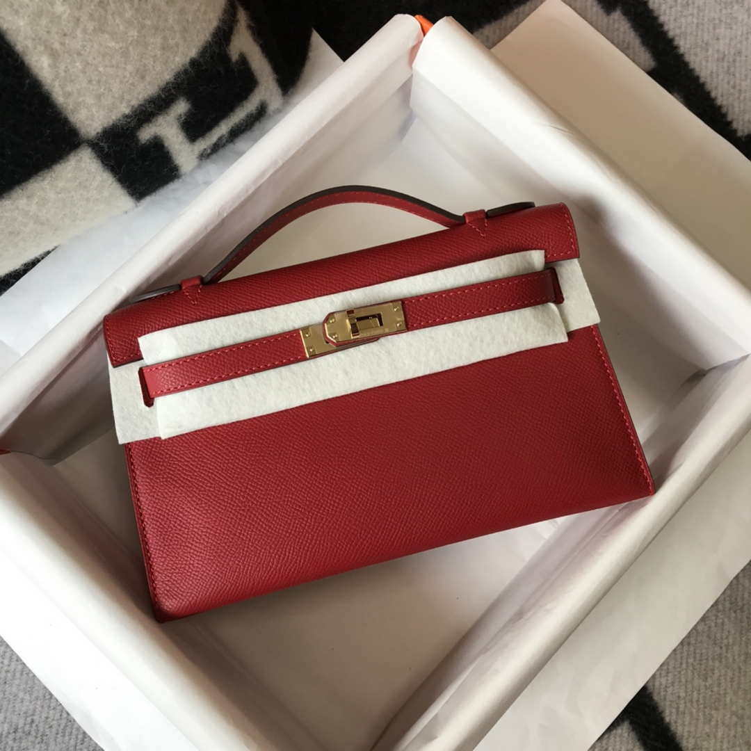 Hermes Mini Kelly Pouchette Epsom Leather H230227 Red - Default Title - View 1