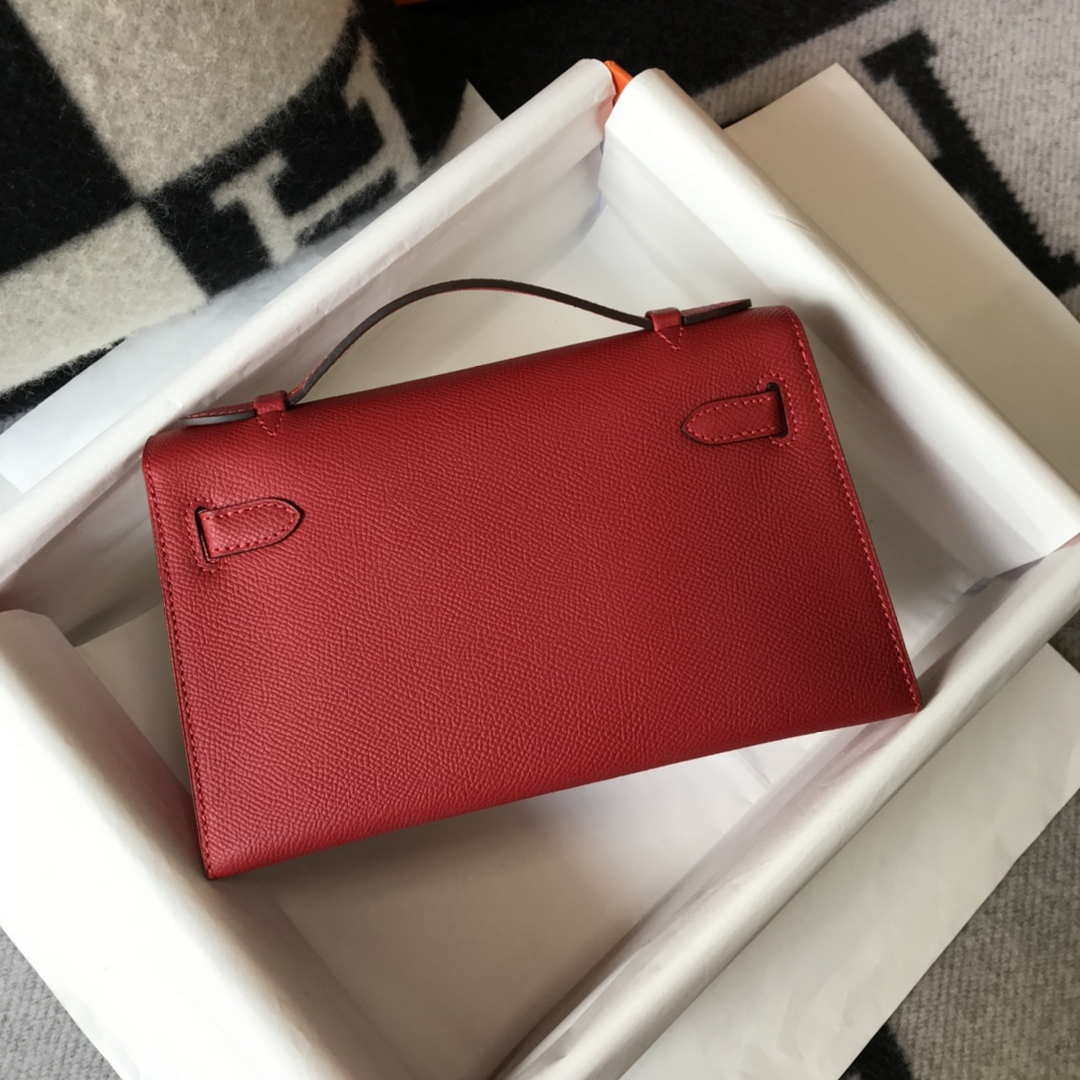 Hermes Mini Kelly Pouchette Epsom Leather H230227 Red