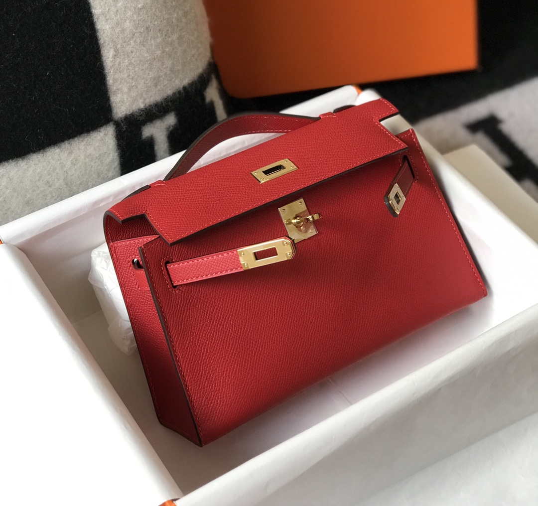 Hermes Mini Kelly Pouchette Epsom Leather H230227 Red - Default Title - View 3