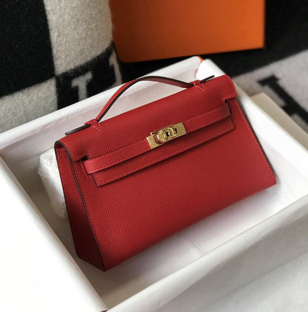 Hermes Mini Kelly Pouchette Epsom Leather H230227 Red - Default Title - View 8