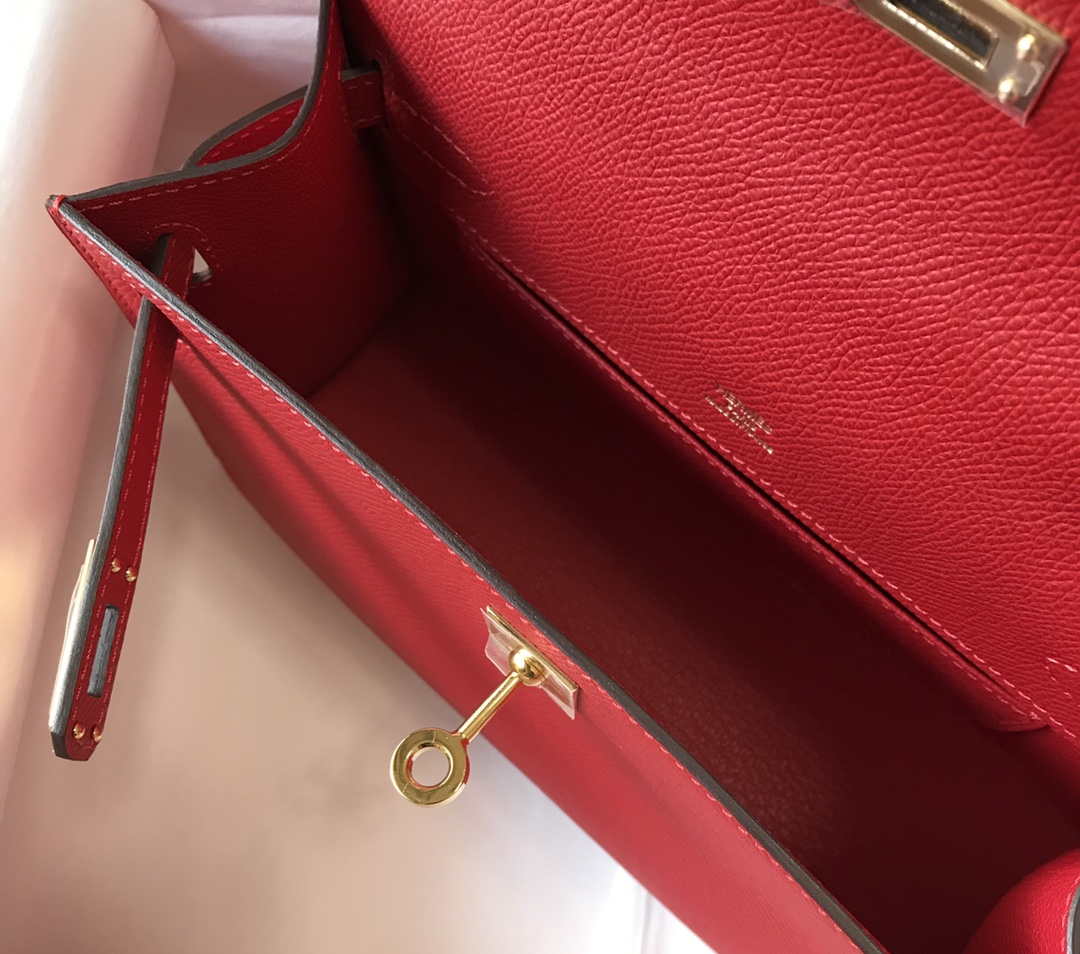Hermes Mini Kelly Pouchette Epsom Leather H230227 Red - Default Title - View 9